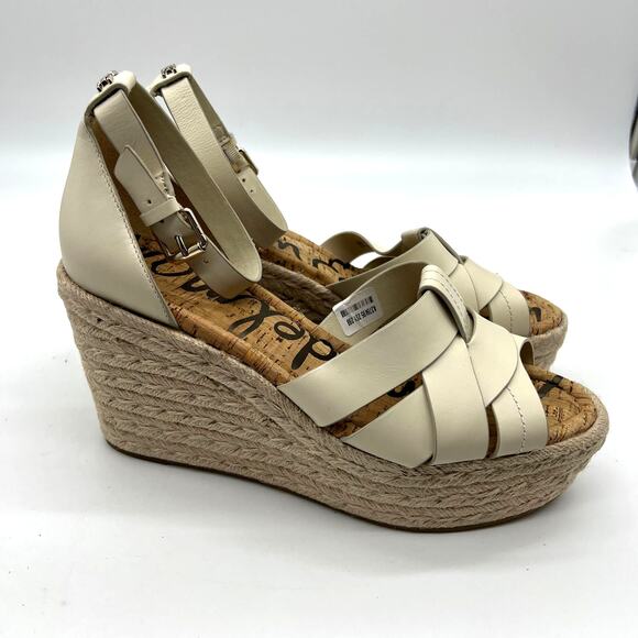 Sam Edelman Shoes Size 10 M Woven Leather Wedges Marietta Modern Ivory - Picture 1 of 14